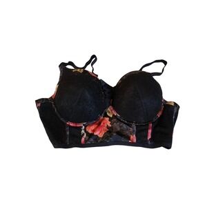 Torrid Curve Black Peach Floral Lace Balconet underwire padded bra 44C NWT